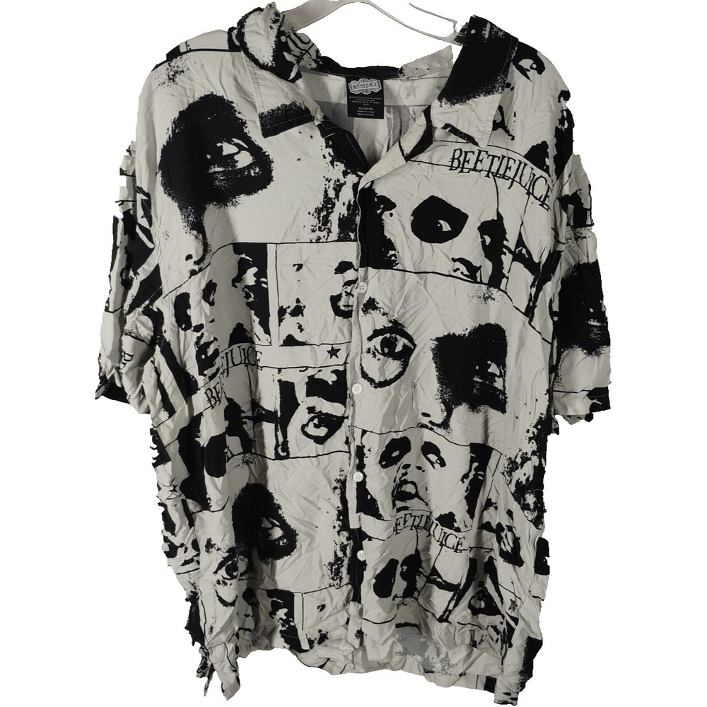 Beetlejuice Men's 3XL‎ (54-56) Rayon Button Up Light Weight Shirt Halloween